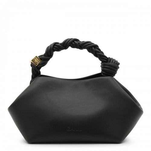 BLACK LEATHER BOU TOP HANDLE BAG