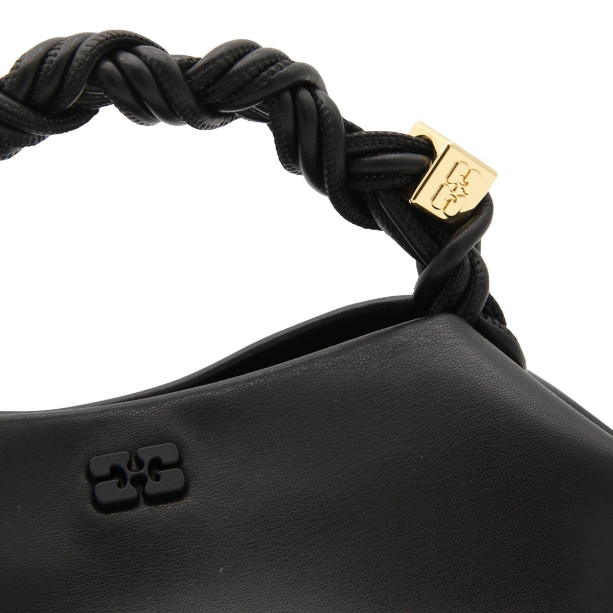BLACK LEATHER BOU TOP HANDLE BAG