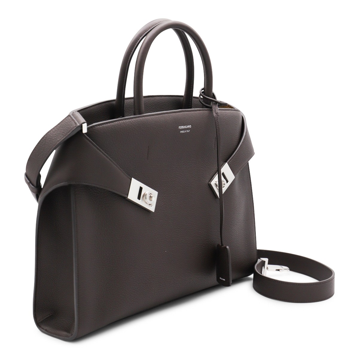 DARK BROWN LEATHER HUG TOP HANDLE BAG