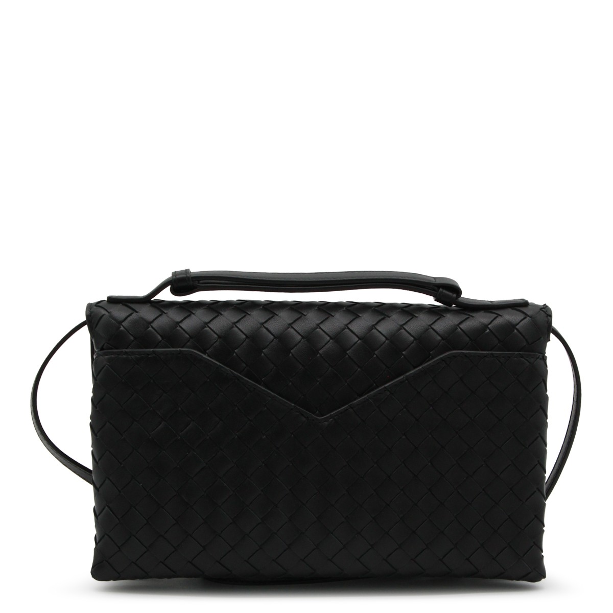 BLACK LEATHER KNOT LOCK TOP HANDLE BAG