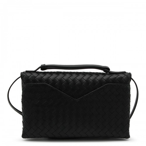 BLACK LEATHER KNOT LOCK TOP HANDLE BAG