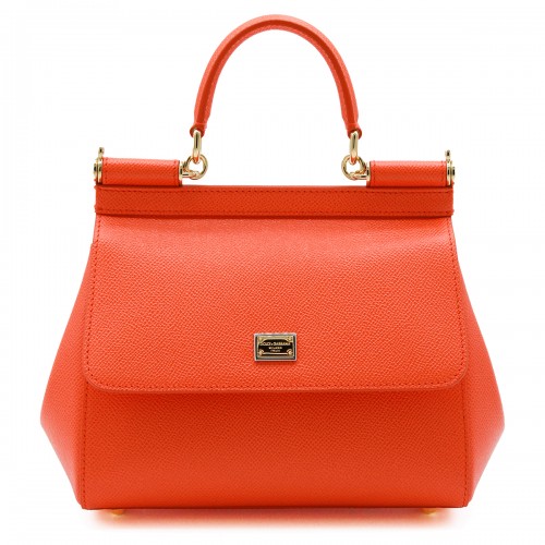 ORANGE LEATHER SICILY SMALL TOP HANDLE BAG
