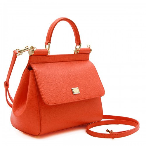 ORANGE LEATHER SICILY SMALL TOP HANDLE BAG