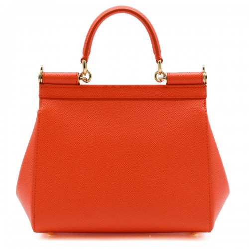 ORANGE LEATHER SICILY SMALL TOP HANDLE BAG