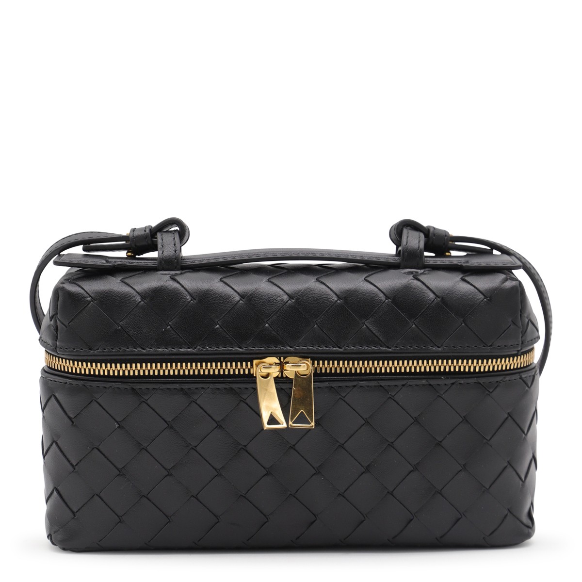 BLACK LEATHER TOP HANDLE BAG