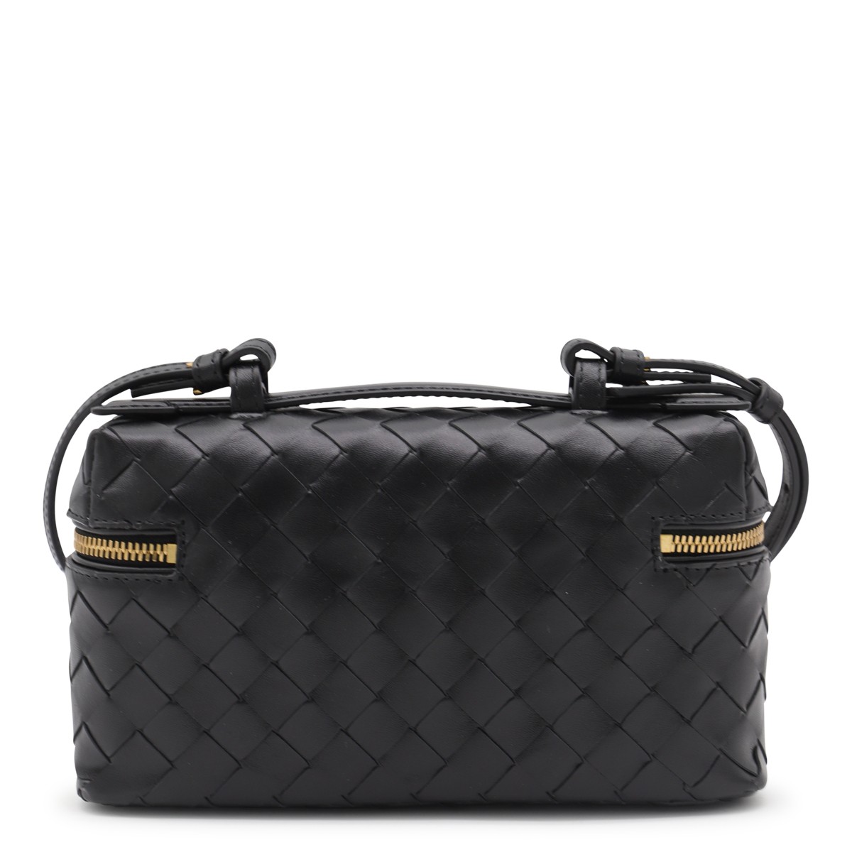 BLACK LEATHER TOP HANDLE BAG