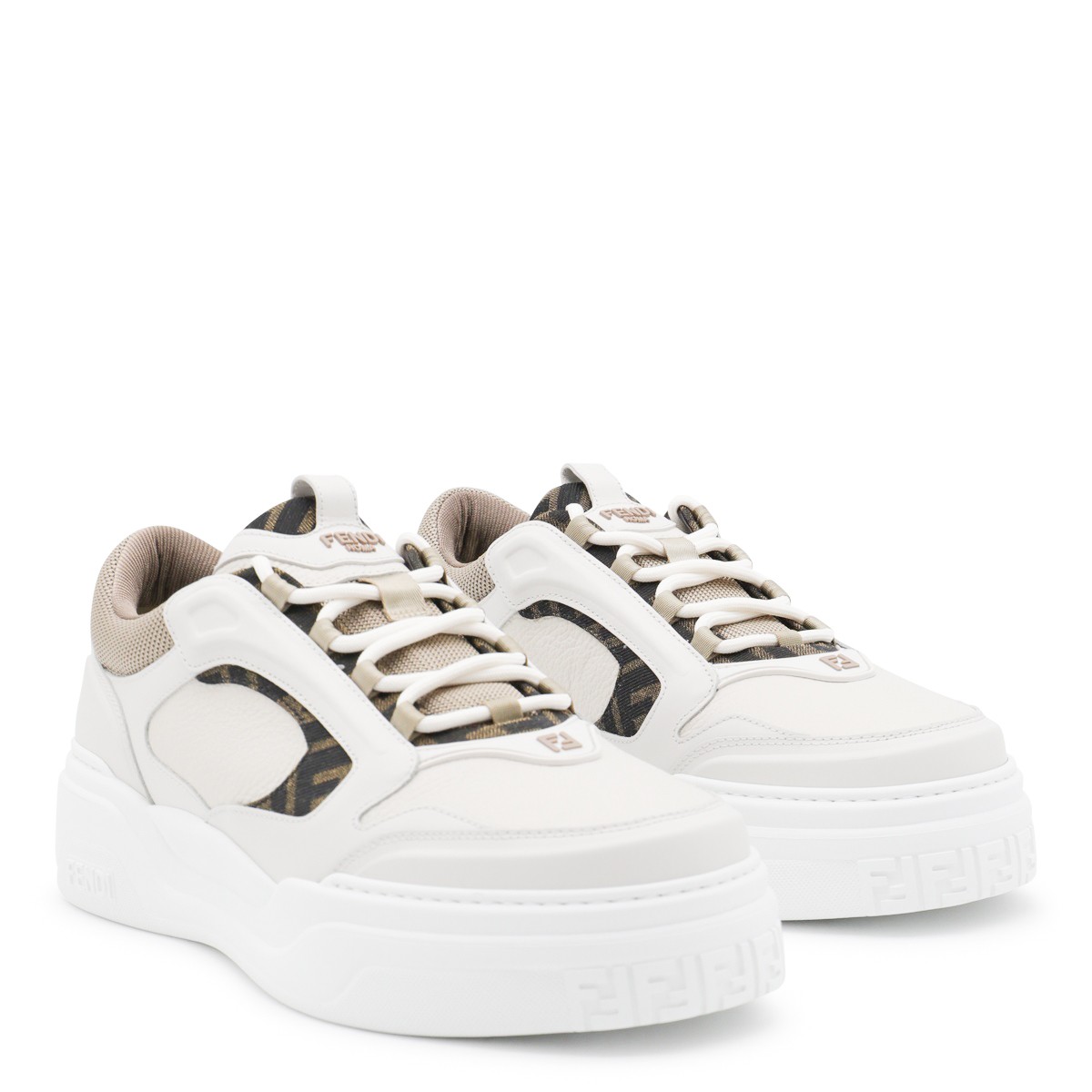 WHITE AND BEIGE LEATHER FENDI FORCE...