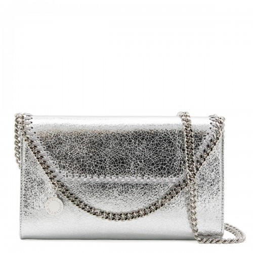 SILVER FAUX LEATHER FALABELLA MINI SHOULDER BAG