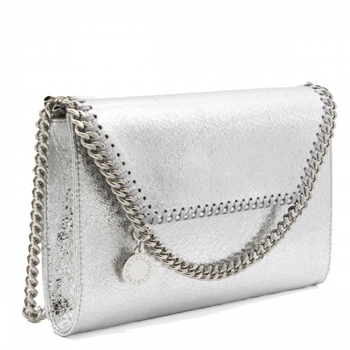 SILVER FAUX LEATHER FALABELLA MINI SHOULDER BAG