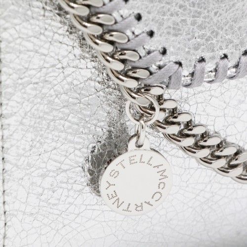 SILVER FAUX LEATHER FALABELLA MINI SHOULDER BAG