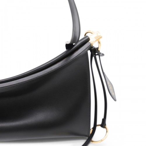 BLACK LEATHER EAST WEST MEDIUM SHOULDER BAG