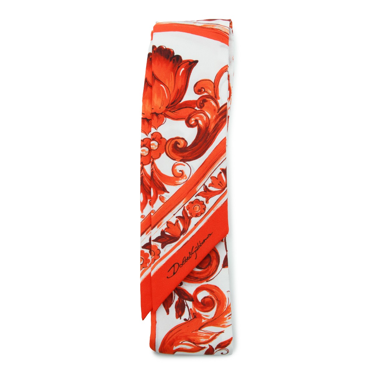ORANGE AND WHITE SILK SCARF
