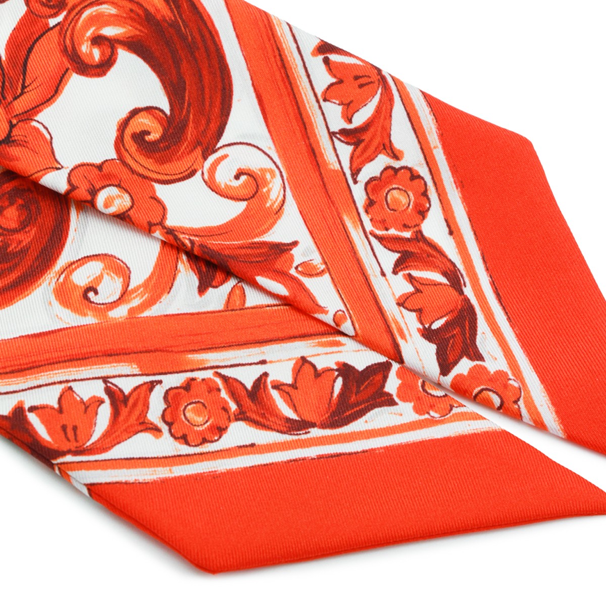 ORANGE AND WHITE SILK SCARF