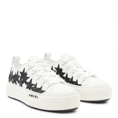 WHITE AND BLACK LEATHER STARS COURT SNEAKERS
