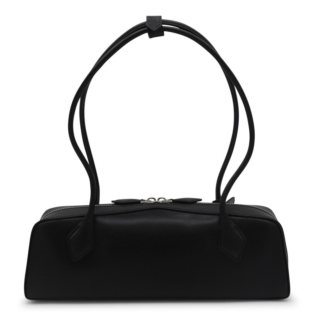 BLACK LEATHER TECKEL MEDIUM SHOULDER BAG