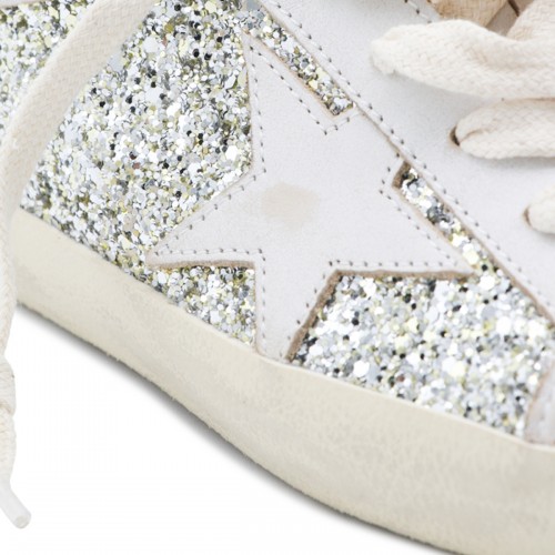 WHITE AND PLATINUM LEATHER SNEAKERS