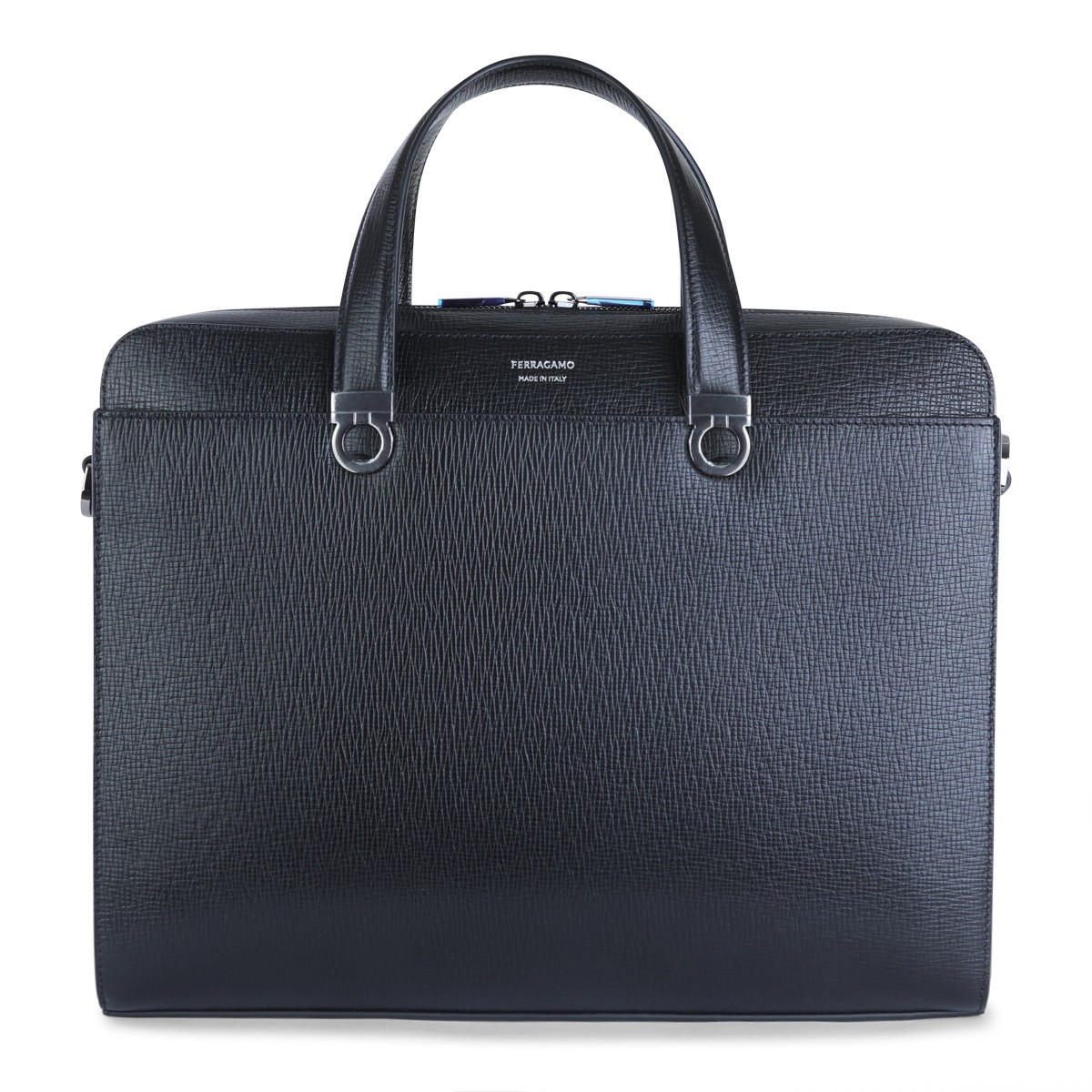 BLACK LEATHER TOP HANDLE BAG