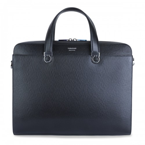 BLACK LEATHER TOP HANDLE BAG