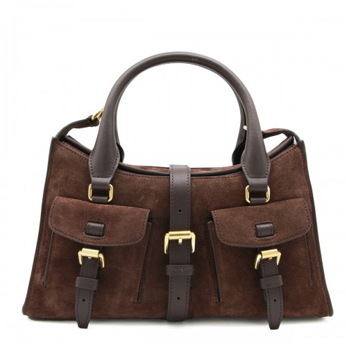 BROWN LEATHER ROXANNE SMALL TOP HANDLE BAG
