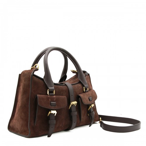 BROWN LEATHER ROXANNE SMALL TOP HANDLE BAG