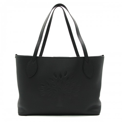 BLACK LEATHER TREE TOTE