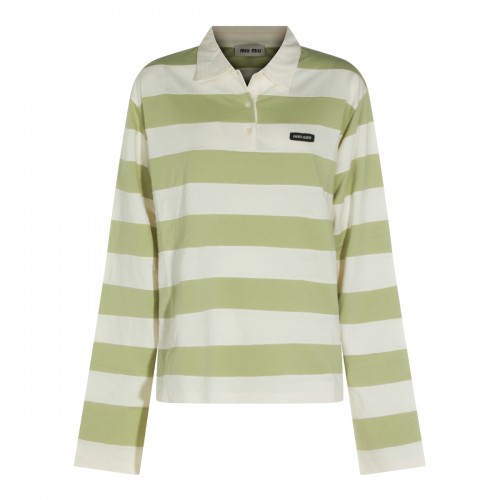 WHITE AND GREEN COTTON POLO...