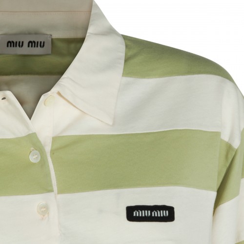 WHITE AND GREEN COTTON POLO SHIRT