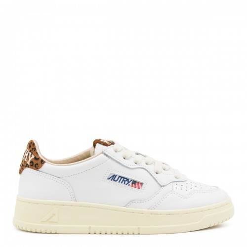 WHITE AND LEOPARD LEATHER MEDALIST SNEAKERS