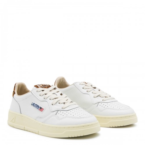 WHITE AND LEOPARD LEATHER MEDALIST SNEAKERS