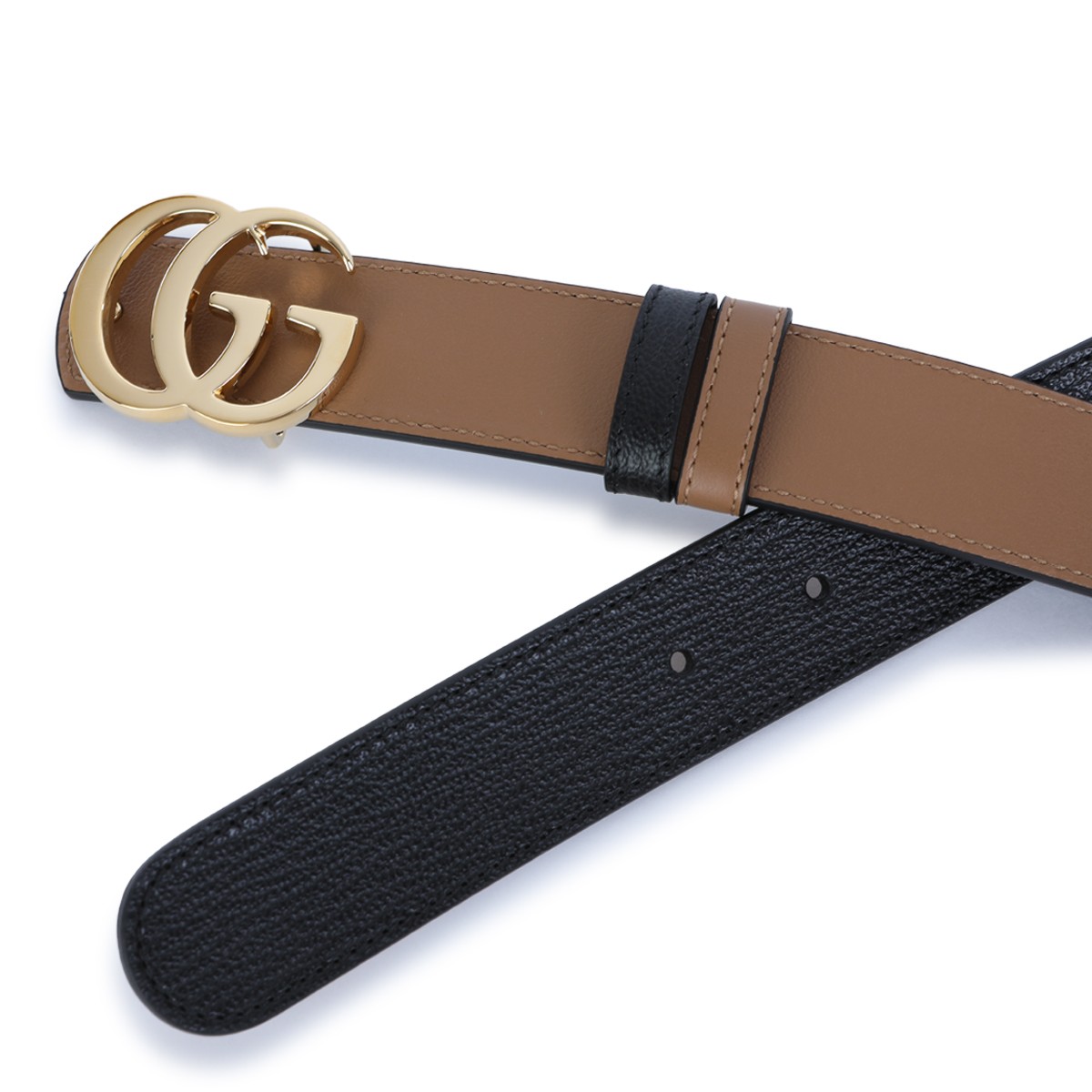 BLACK AND BEIGE LEATHER BELT