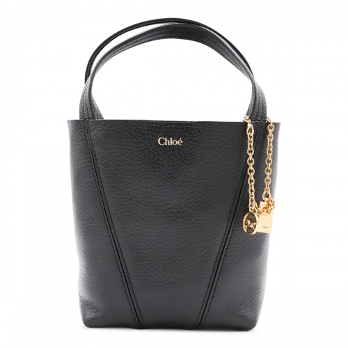 BLACK LEATHER SPIN TOTE