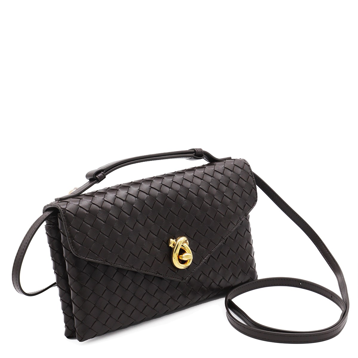 DARK BROWN LEATHER KNOT LOCK TOP...