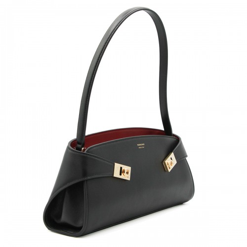 BLACK LEATHER HUG SH EAST WEST SHOULDER BAG