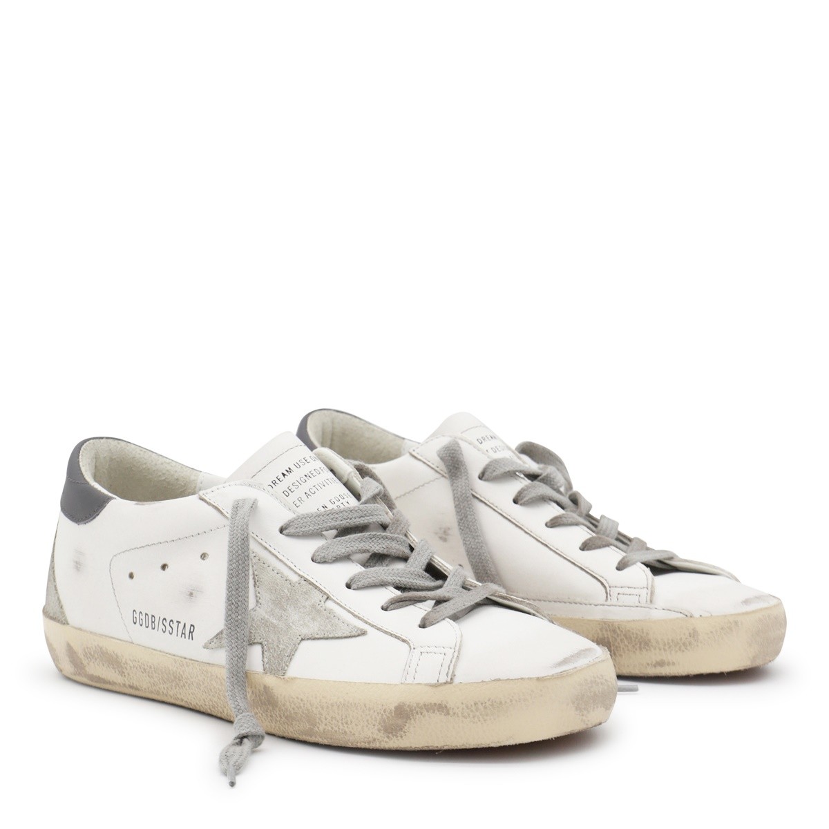 WHITE AND GREY LEATHER SUPER STAR...
