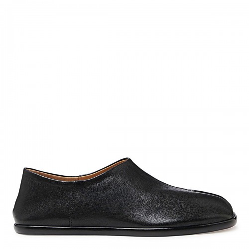 BLACK LEATHER TABI BABOUCHE FLATS