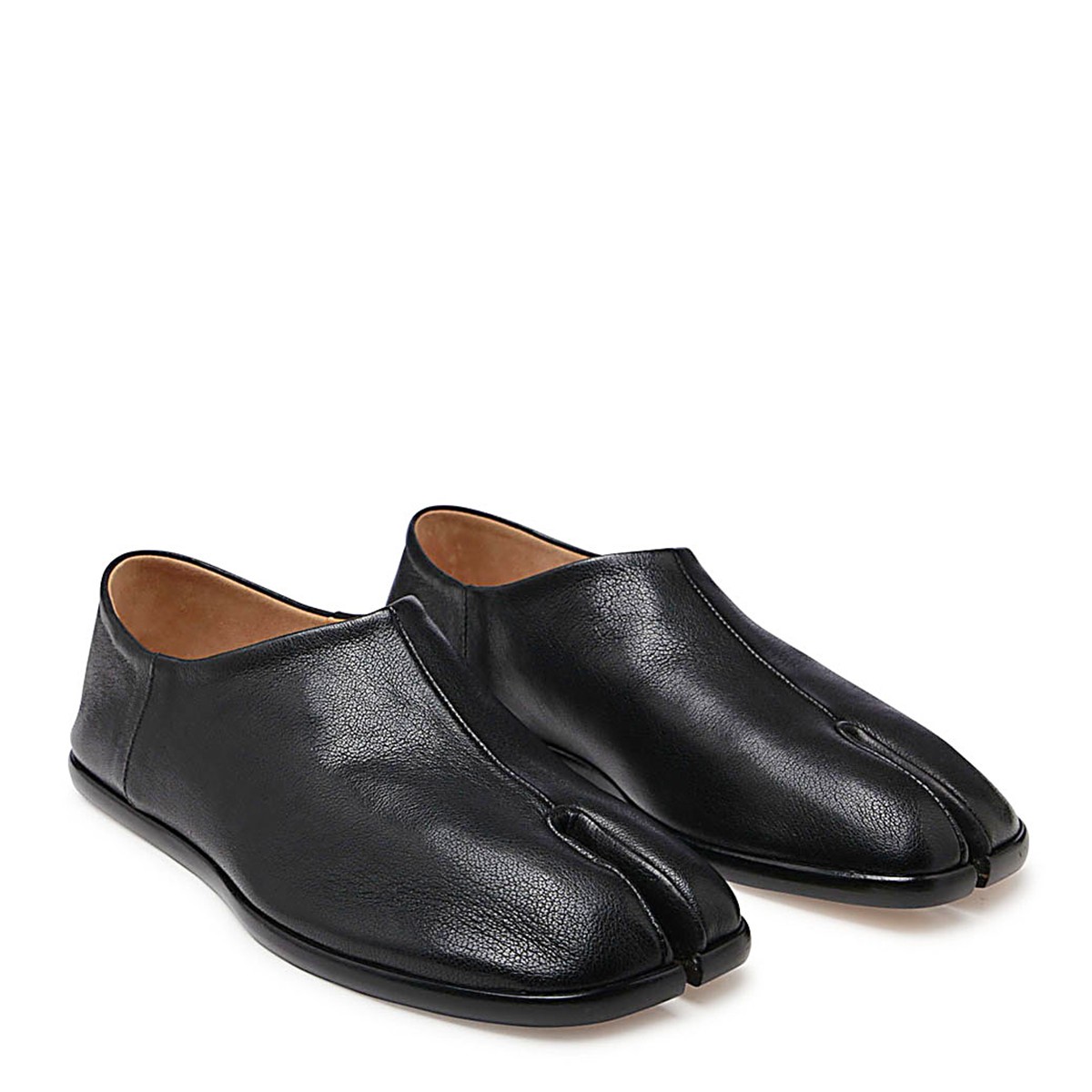 BLACK LEATHER TABI BABOUCHE FLATS