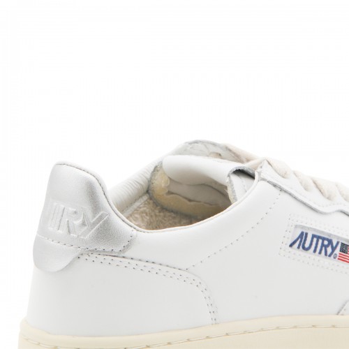 WHITE AND SILVER LEATHER 01 LOW TOP SNEAKERS