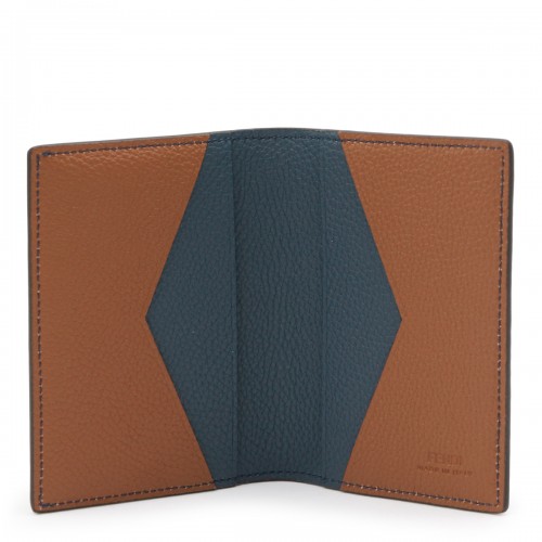 BLUE AND BROWN LEATHER CARD HOLDER