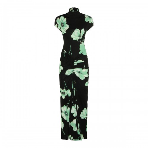 BLACK AND LIGHT GREEN VISCOSE DRESS