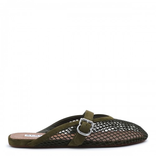 VERT CAMOUFLAGE LEATHER FISHNET MULES FLATS