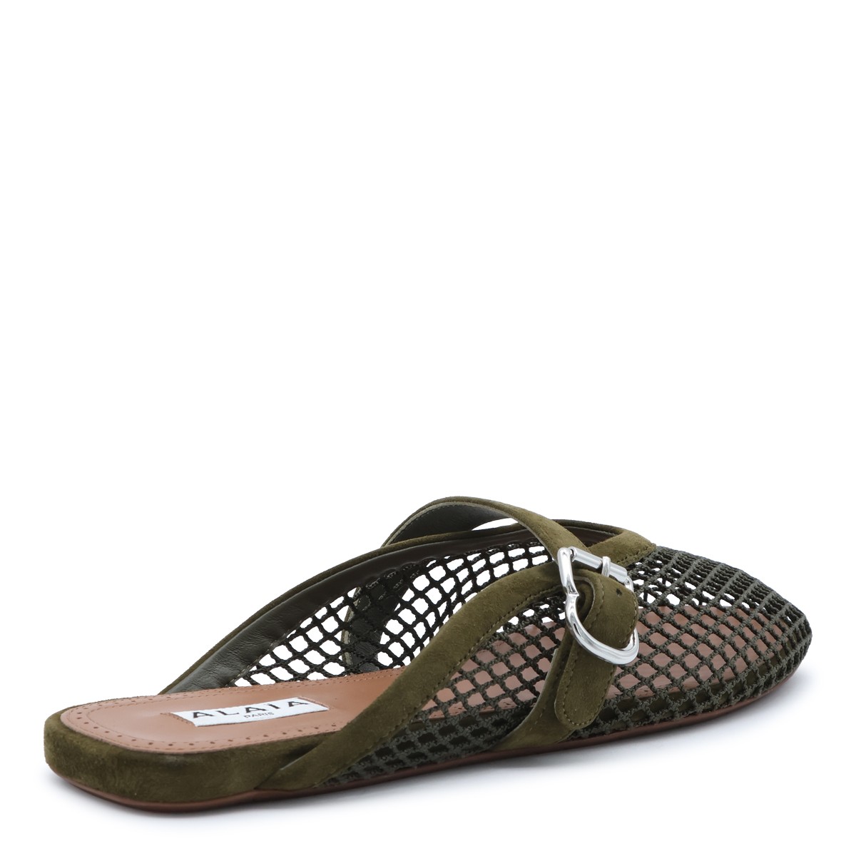 VERT CAMOUFLAGE LEATHER FISHNET MULES...