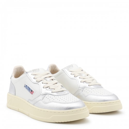 WHITE AND SILVER LEATHER SNEAKERS