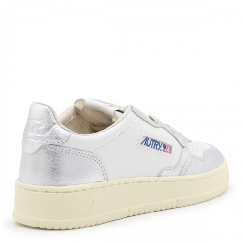 WHITE AND SILVER LEATHER SNEAKERS
