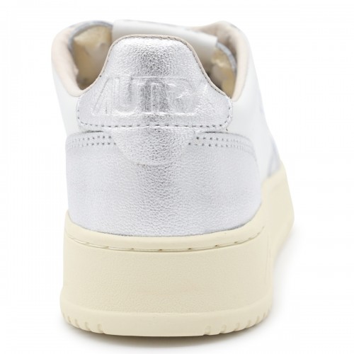 WHITE AND SILVER LEATHER SNEAKERS