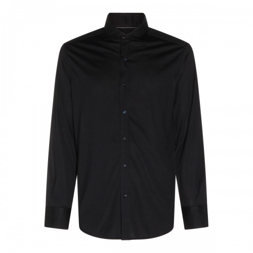 NAVY SILK COTTON BLEND SHIRT