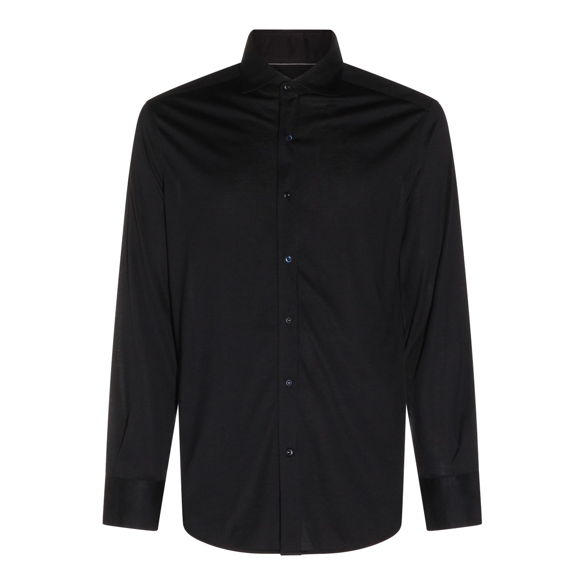 NAVY SILK COTTON BLEND SHIRT