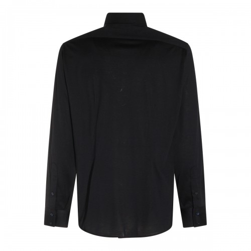 NAVY SILK COTTON BLEND SHIRT