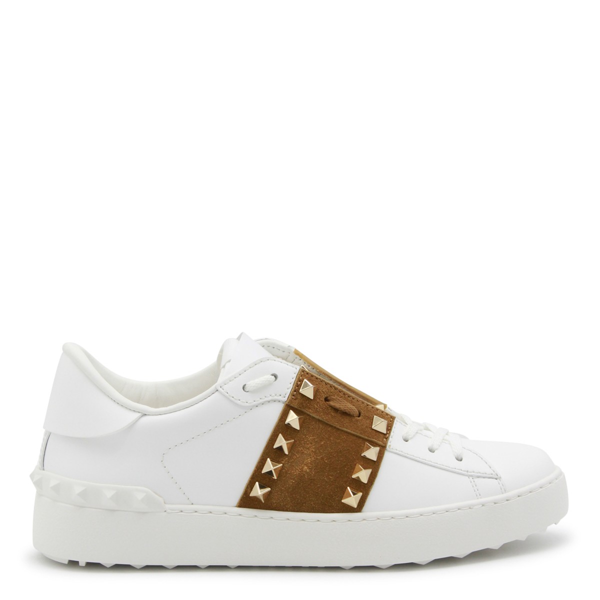 WHITE AND BROWN LEATHER SNEAKERS