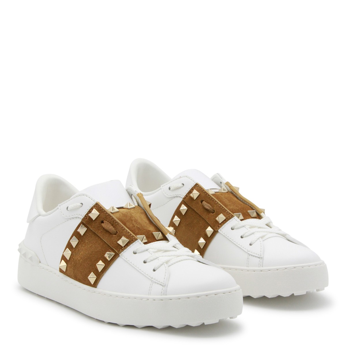 WHITE AND BROWN LEATHER SNEAKERS