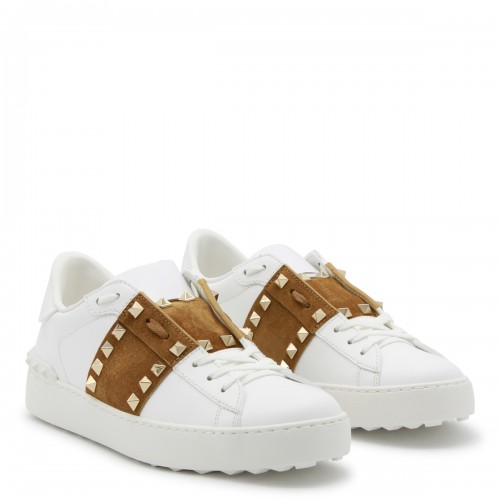 WHITE AND BROWN LEATHER SNEAKERS